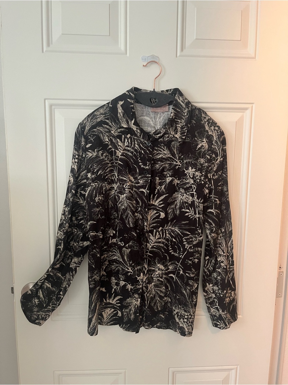 Black & White Floral Button-Up Blouse
